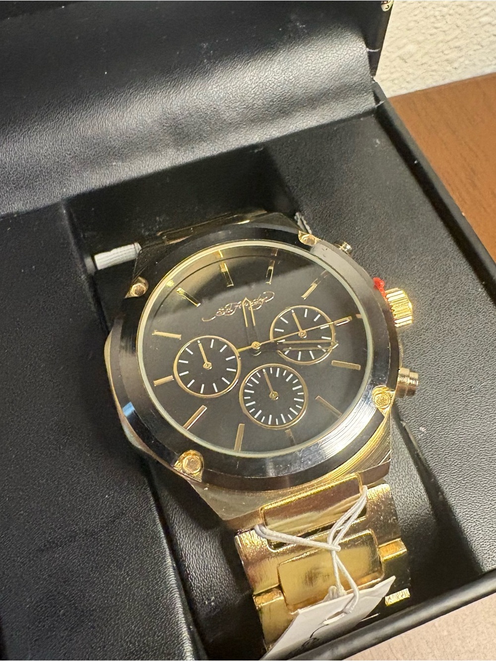Ed Hardy Gold Tone Chronograph Style Watch NWT w/ Original Tattoo Box
